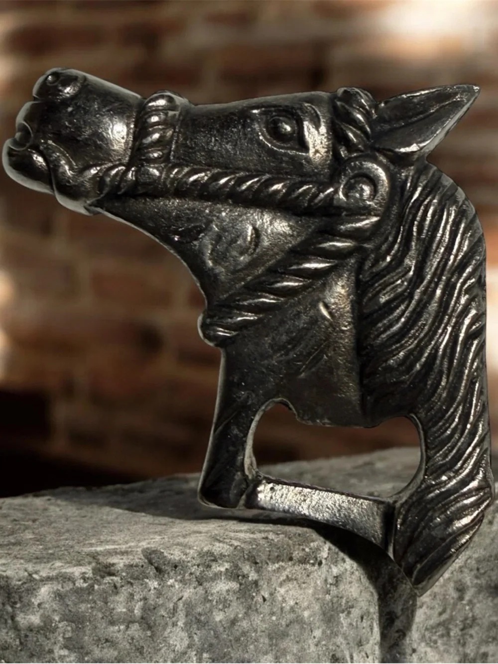 Vintage Horse Head Bottle Opener Silver Metal Equestrian Western Barware‎
